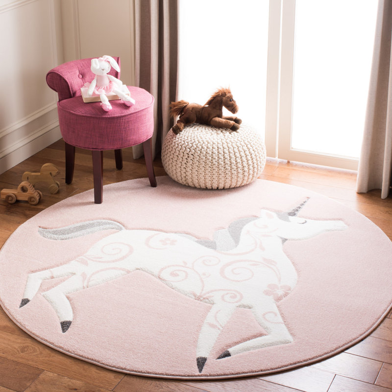 Pink/Ivory Area Rug, Round 5'3"