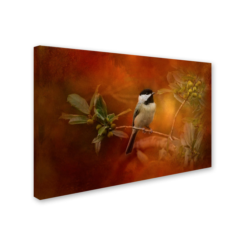 «Autumn Day Chickadee» de Vidur, impression sur toile tendue, H 22 po x l 32 po
