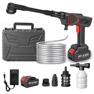 Nettoyeur haute pression portatif sans fil 21V, nettoyeur haute pression portatif 970PSI avec buse réglable 6-en-1 pour le nettoyage des planchers, le lavage de voiture, l'arrosage des plantes