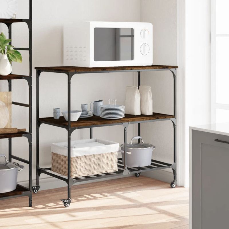 Ohler Metal Bar Cart, Smoked Oak