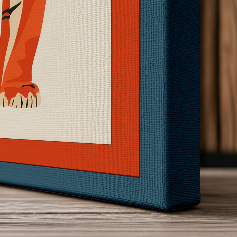 Geometric Tiger Art Deco 1 Piece Wrapped Canvas Wall Art, 18x12 - 45.7 x 30.5 cm, Teal Border