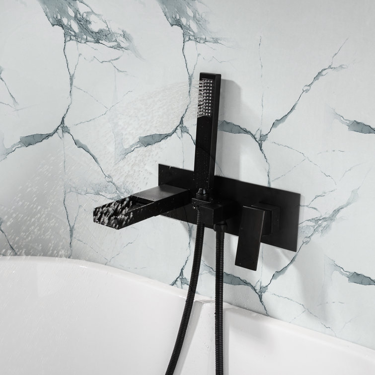 Wall Mounted Bathtub Faucet with Handheld Shower Single Handle Tub Filler Shower Faucet Set with Brass Rough-in Valve