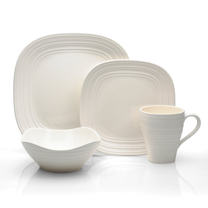 Swirl Square 4-Piece Place Setting, Service for 1, White