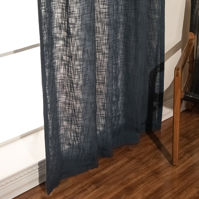 Cotton Semi Sheer Curtain Panel Pair, 52" W x 108" L, Navy