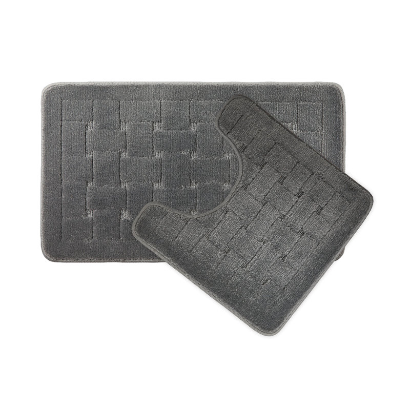 Aniss Non-Slip Bath Rug and Contour Mat, Silver