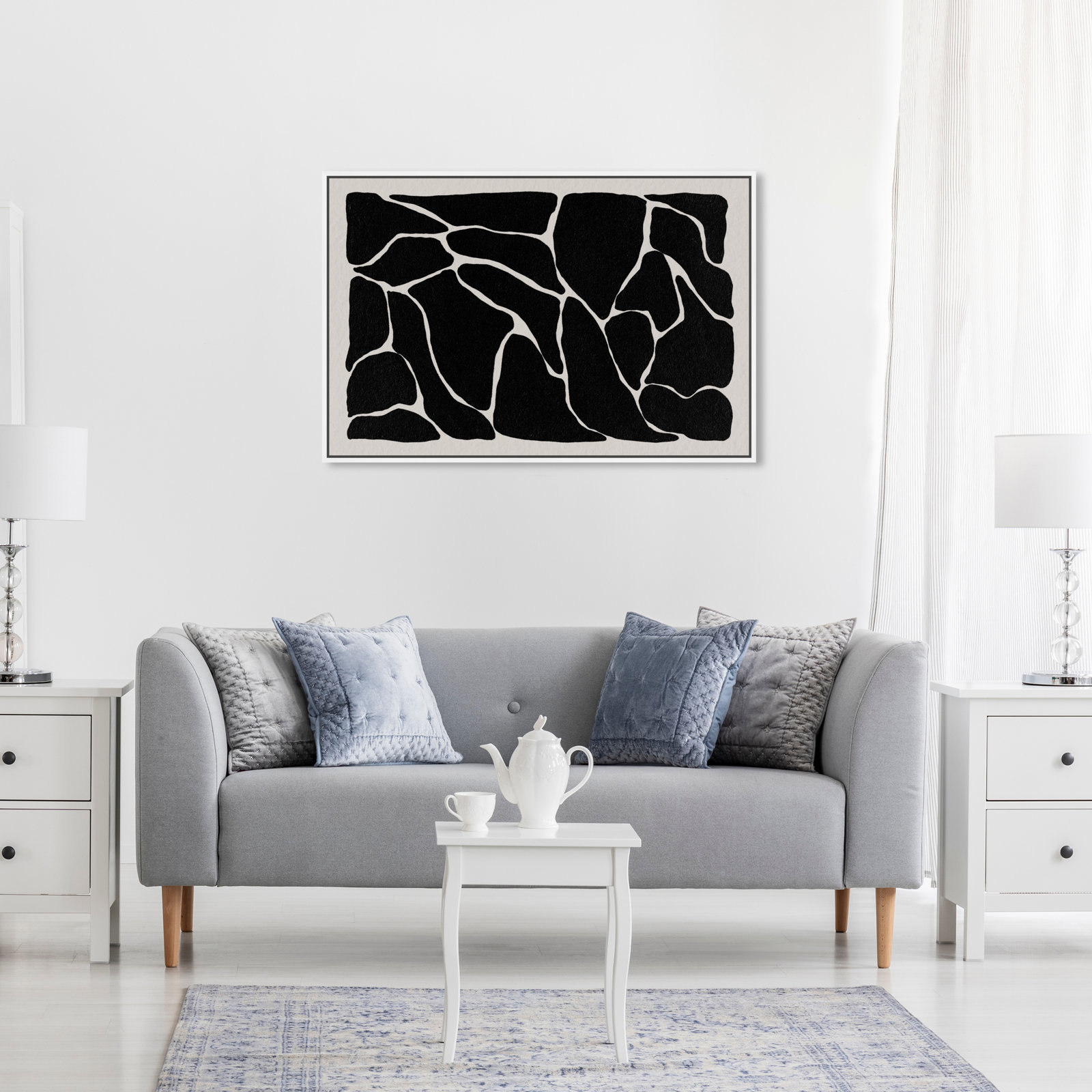 Abstract Black And White Giraffe Pattern, White, 21" H x 31" W