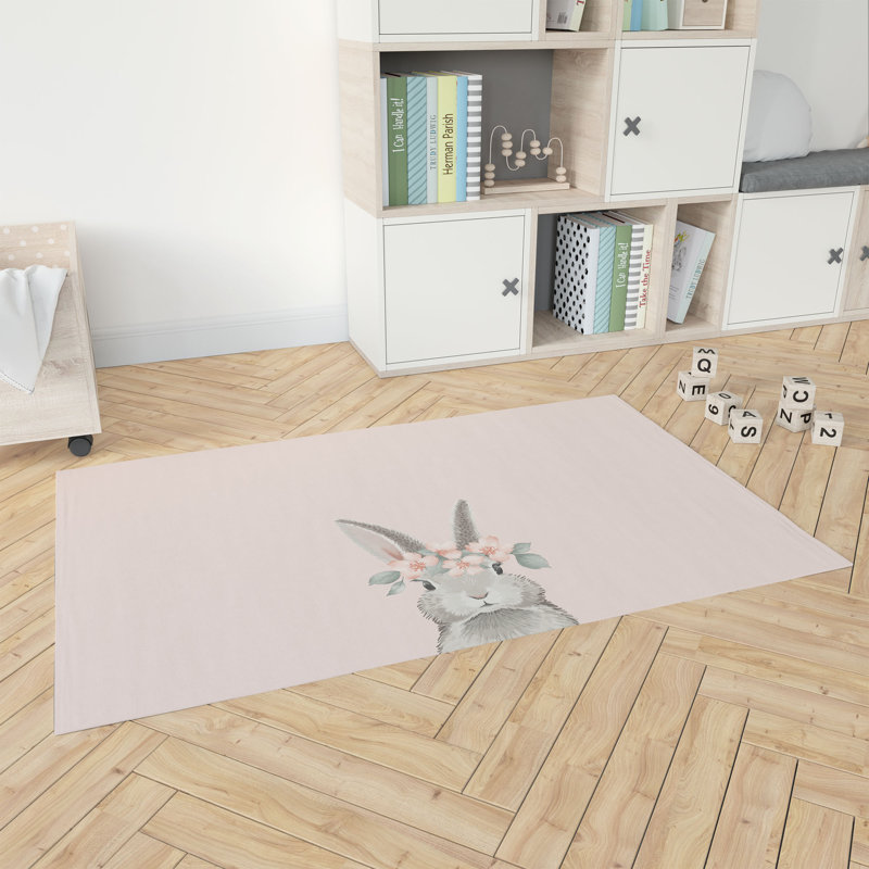 Bunny Kids Play Mat, Rectangle 5' x 7', Pink