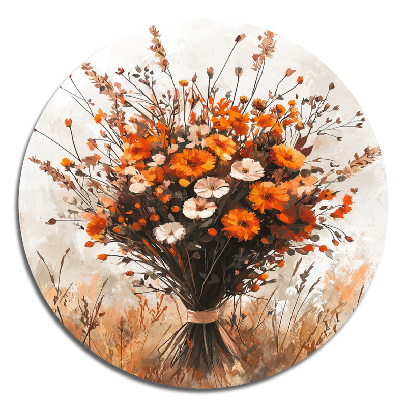 Assortiment de bouquets d'automne brun - décoration murale traditionnelle en métal orange, H 29 po x l 29 po