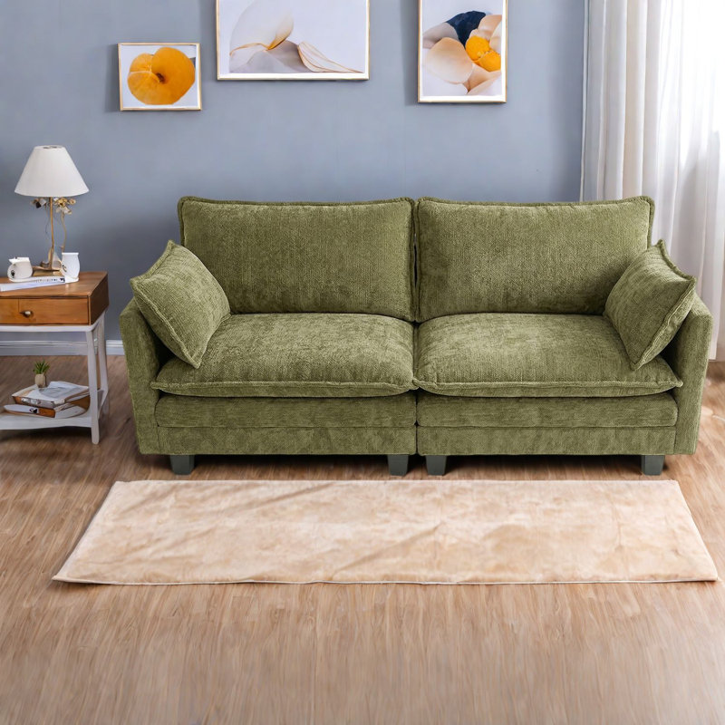 Canapés multifonctionnels modernes, canapé compact 2 places en chenille verte pour appartement, Vert