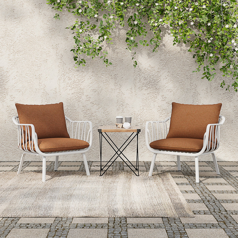 Huron Outdoor Patio PP Club Chair, With Cushion, Set Of 2, Brown, White