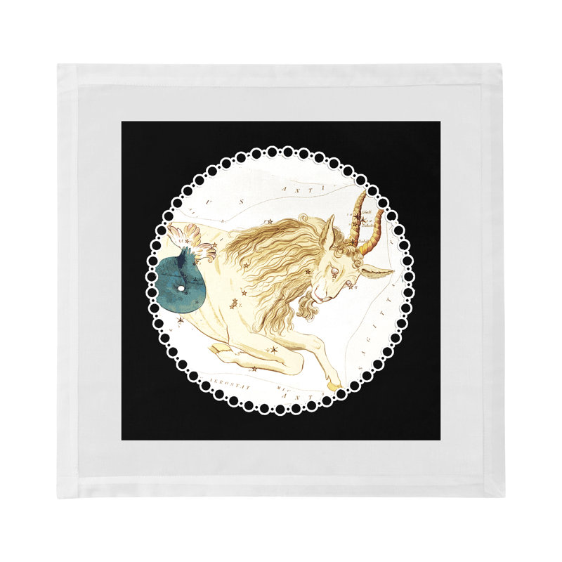 Zodiac Capricorn Cotton Sateen Dinner Napkins, Black