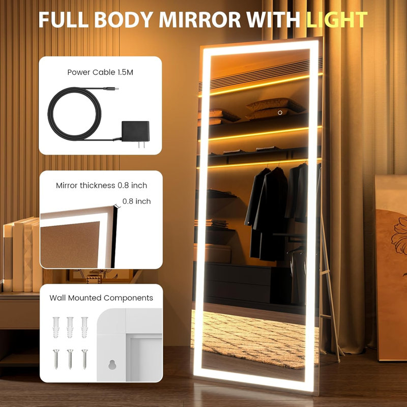 Dimmable LED Full Length Mirror with Lights, 57" x 18"