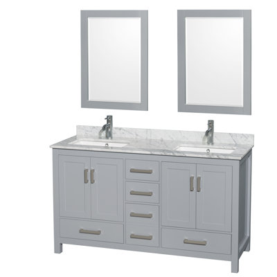 Meuble-lavabo double autoportant 60 po avec plateau en marbre Sheffield