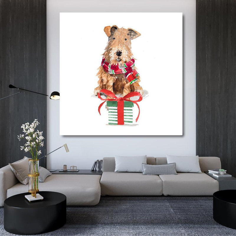 «The Holiday Aisle® Loreth, Lanie», reproduction d'art sur toile tendue: Christmas Airedale Terrier 13451BB