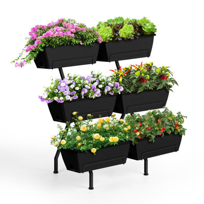 Jardinières surélevées d'extérieur avec bacs à fleurs, potager vertical surélevé sur pieds, noir