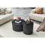 2-Piece Nesting Coffee Table Set, Roman Column Design MDF Round Tables with Built-in Storage, Black Wood Grain Stylish Side Tables for Living Room Bedroom