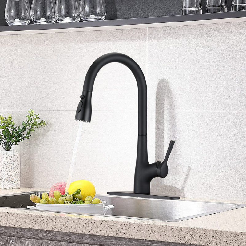 Robinet de cuisine noir Scratch avec fonction à trois fonctions pour l'extérieur, résistance à l'abaissement et bec verseur 8,03 "Scratch