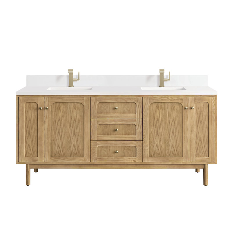 Laurent 72'' Double Bathroom Vanity with Top, White Zeus, 8" Widespread, Light Natural Oak