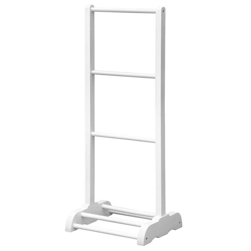 Porte-serviettes sur pied en bois d'acacia, Blanc