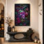 Impression sur toile, crâne de cristal mauve avec papillon de nuit bleu sarcelle et fleurs-110717064
