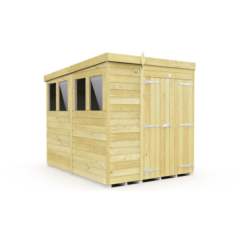 6ft x 8ft Pent Shed - Double Door with Windows