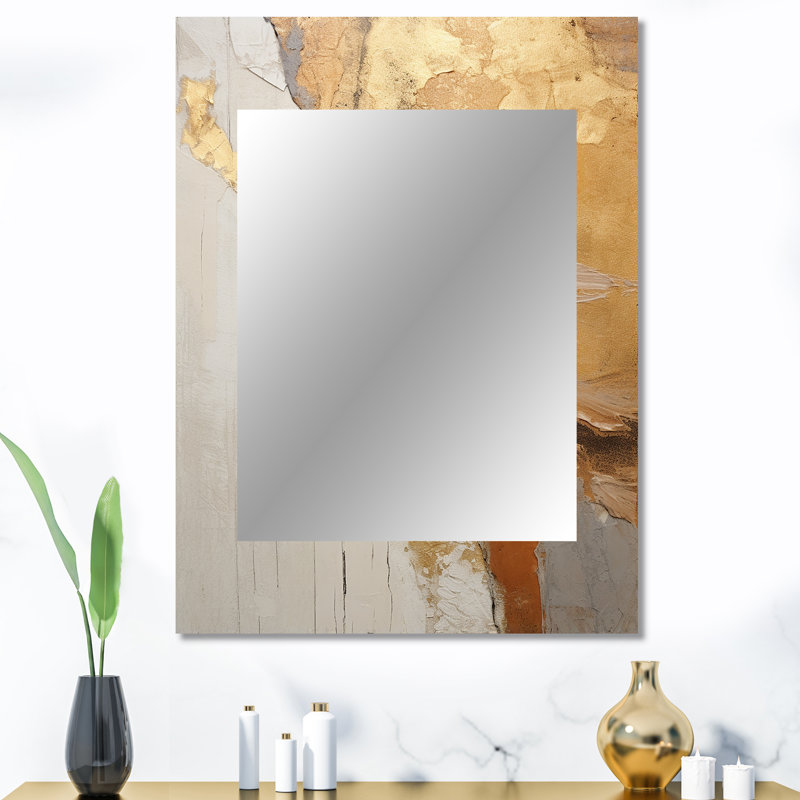 Abstract Beige Gold Road Collage V - Abstract Collages Decorative Mirror, Modern Wall Mirror, Printed Metal Art, 40" x 30"