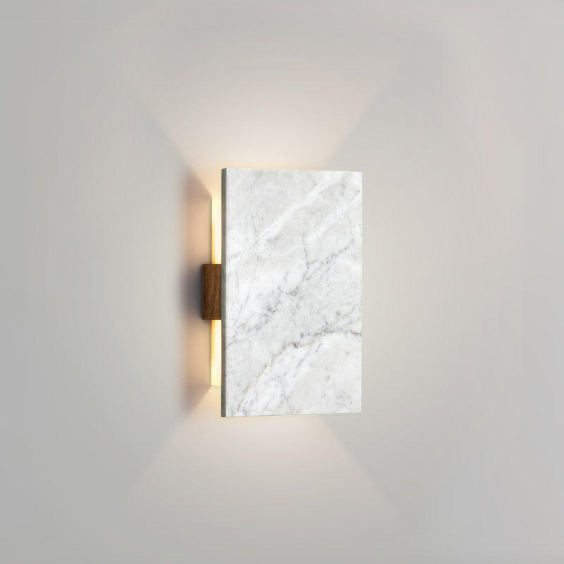 Tersus Solid Wood LED Flush Mounted Sconce, Brushed Aluminum, 2700K (Warm) 0-10V, Dark Stained Walnut