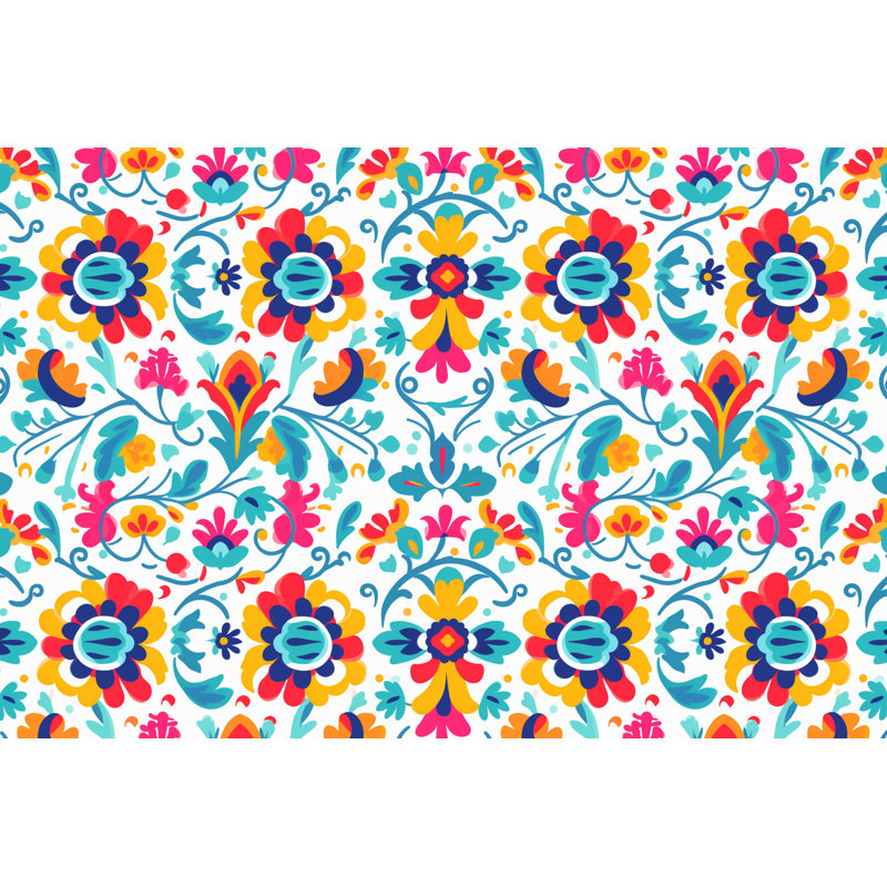 Jeté , Jeté, Floral, Sarcelle / Rose / Jaune