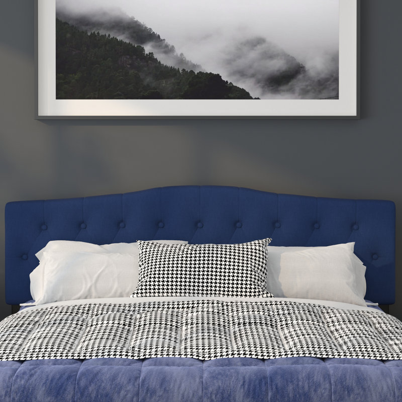Ciriaca Arched Button Tufted Upholstered Headboard, King, Navy