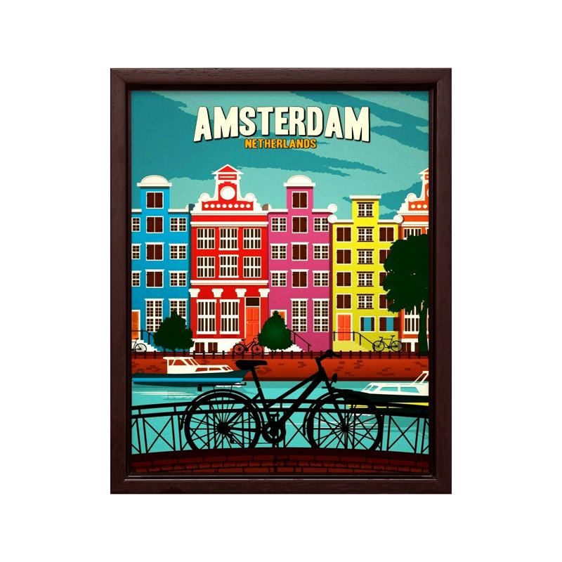 Amsterdam, Pays-Bas, Canevas, H 24 po x l 32 po, Encadrement brun