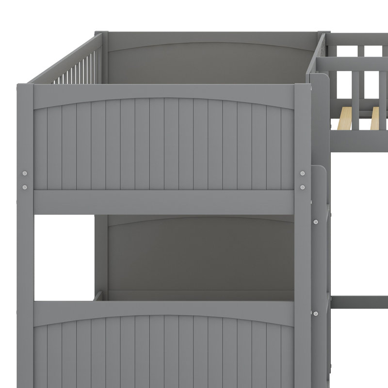 Lit superposé avec lit mezzanine attaché, avec deux tiroirs, Gris