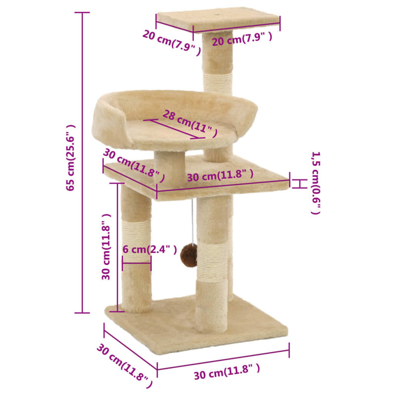 Arbre à chat vidaXL, panneau de particules beige, peluche douce, corde de sisal moyenne