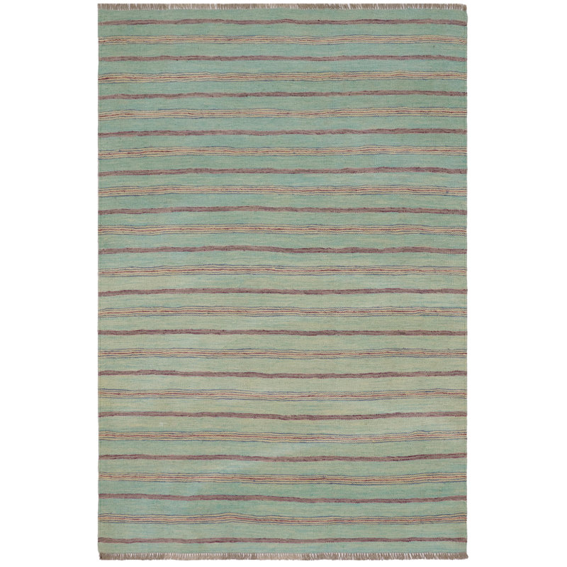 Tapis bleu / mauve / beige / gris en laine noué à la main 4 pi 10 po x 6 pi 6 po Mudge