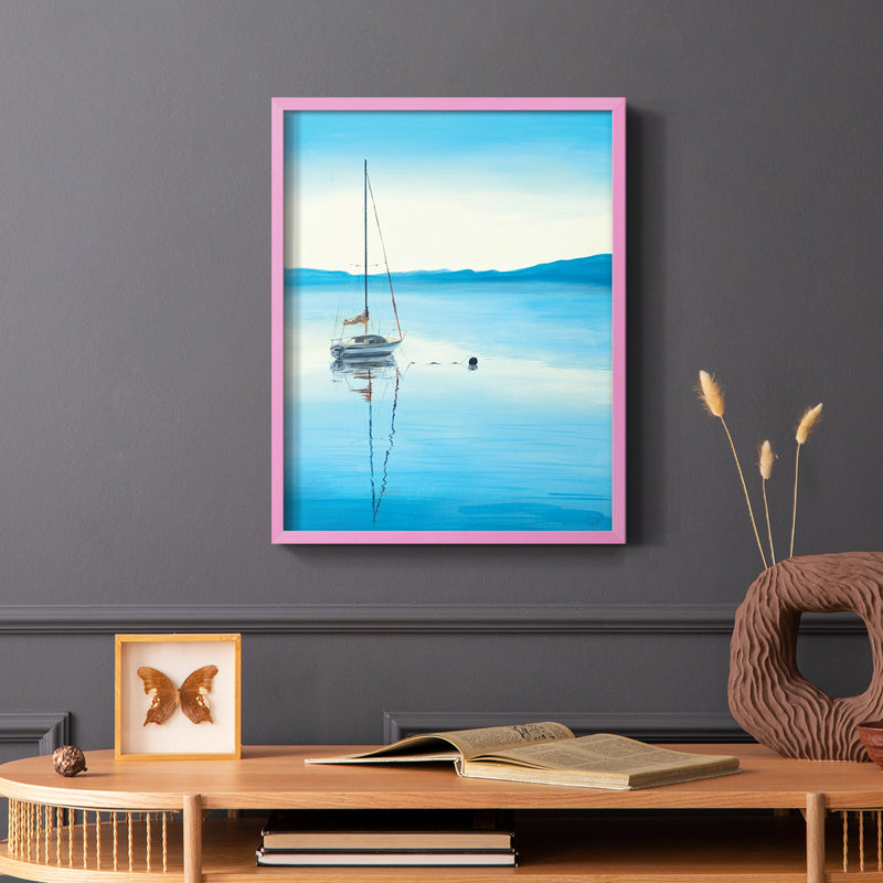 Misty Blue Sunrise Framed Print - Solid Wood, Pink, 10" H x 8" W
