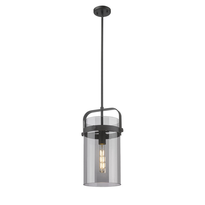Erie 1 Light 4" Stem Hung Pendant, 14" H x 8" W x 8" D, Plated Smoke, Matte Black