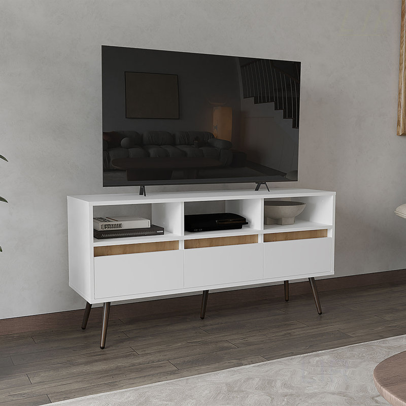 Meuble télé Aranjuez de 47 po de largeur avec beaucoup de rangement, idéal pour la vie moderne et les espaces de divertissement, meuble télé