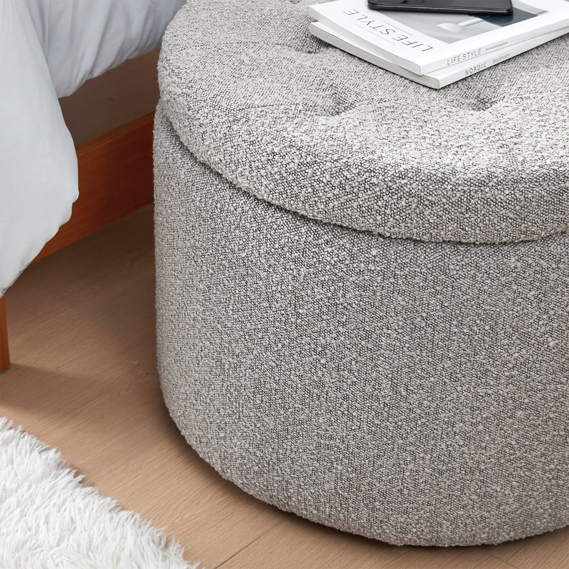 2East Upholstered Ottoman, Brown/White Polyester Blend