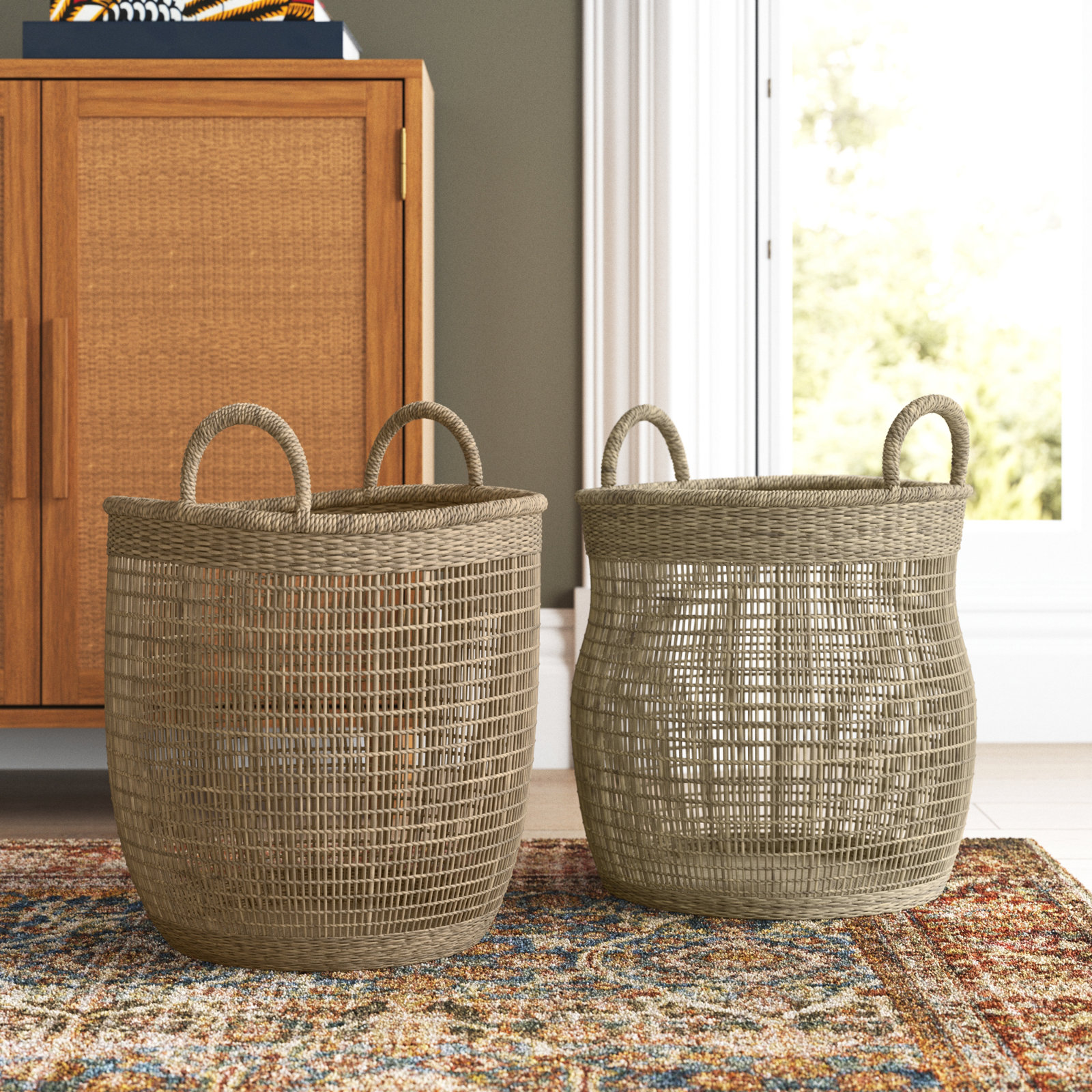 2 Piece Rattan Basket Set