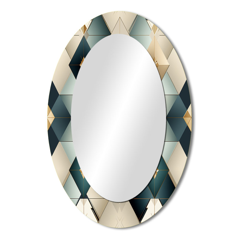 Miroir mural moderne bleu sarcelle et gris en marbre Cubic Harmony, H 36 po x l 24 po
