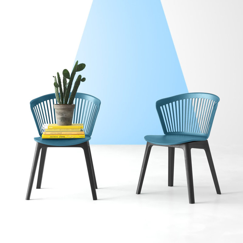 Chaise d'appoint à dossier en lattes Vinson, Bleu