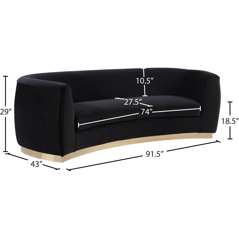 Breccan 91.5'' Velvet Sofa, Black Velvet, Gold