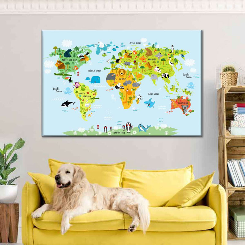 Animaux du monde sur toile, H 34 po x l 51 po x P 1,25 po