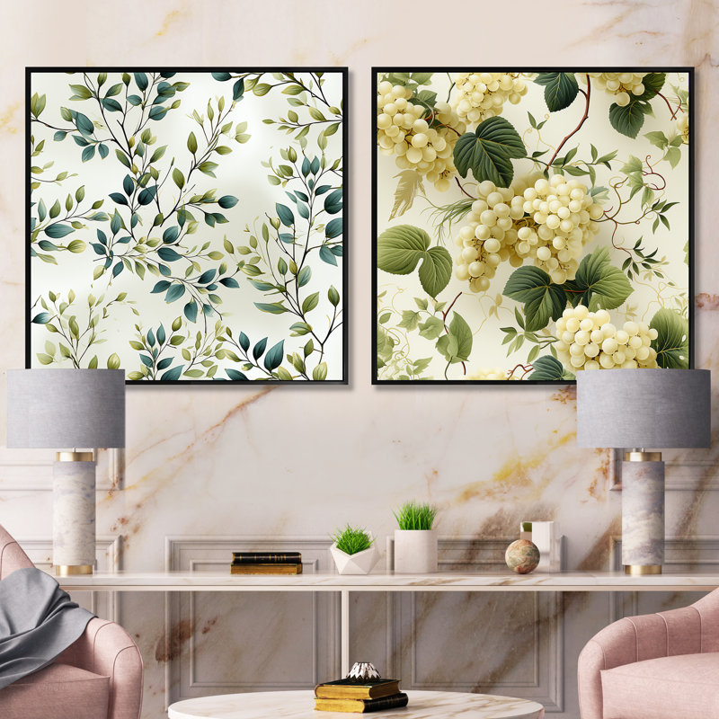 Varnado - Ensemble de 2 collages carrés floraux et botaniques, Cadre flottant noir, H 16 po x l 33 po