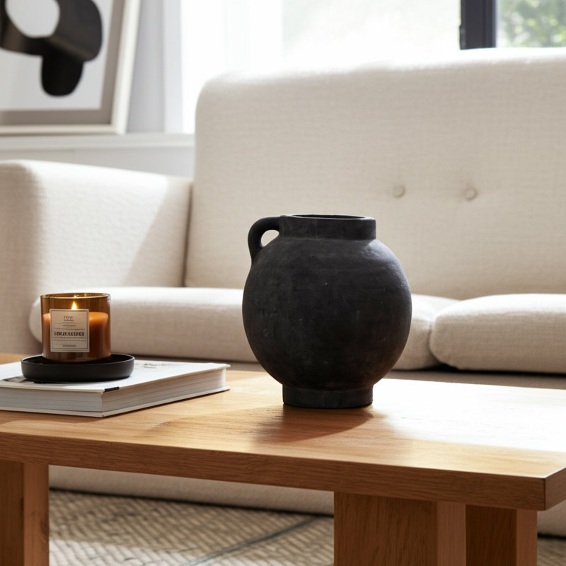 Contemporary Round Vase Handcrafted Terracotta Pottery Modern Sculptural Design Accent Vessel with Artisan Texture and Minimalist Silhouette for Elevated Interior Style and Visual Interest