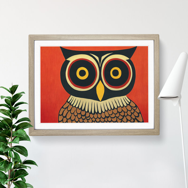 Owl Retro Vol.2 Abstract 1 Piece Single Picture Frame Wall Art, 34cm H x 46cm W x 2cm D, Oak