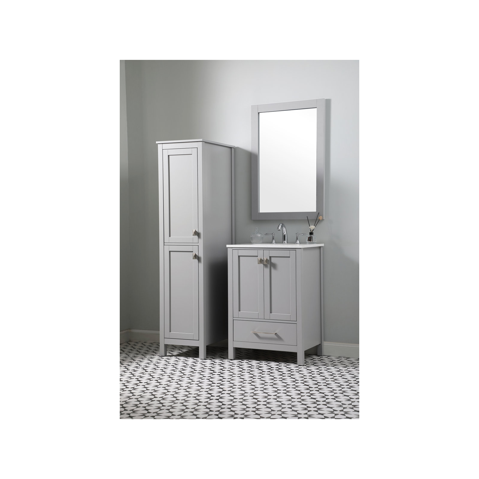 Destinymarie Linen Cabinet, Grey/Brushed Nickel, 65"H x 16"W x 22"D
