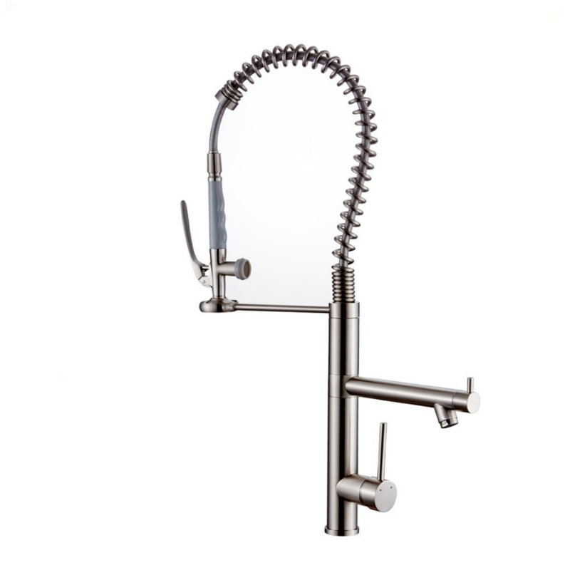Robinet de cuisine avec douchette extractible en acier inoxydable nickel brossé, Nickel brossé