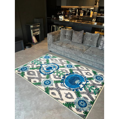 Tapis bleu en polypropylène tissé à la machine intérieur / extérieur Sanfiel
