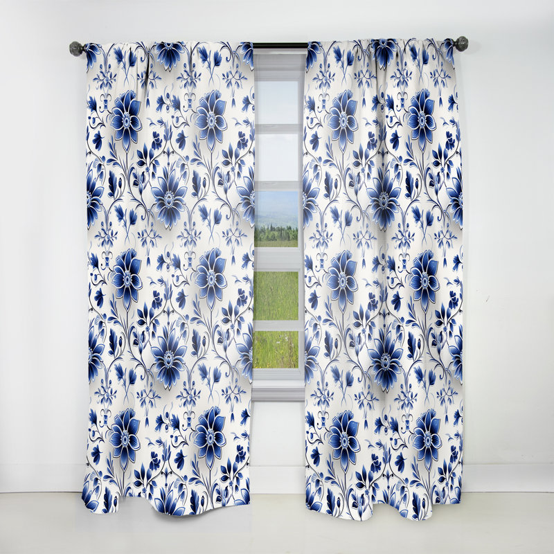 Motif victorien cobalt II - rideau damassé - obscurcissant velours - 1 panneau, L 52 po x L 84 po