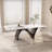 Modern Rectangular Dining Table, Glossy White Kitchen Table with Sintered Stone Table-top, N-Shaped Steel Legs-618410751